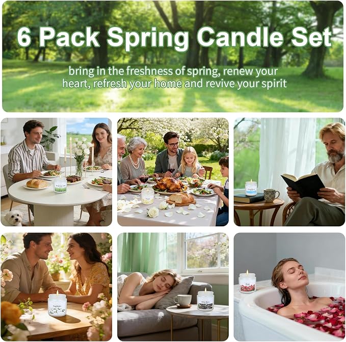 6 Pack Spring Candles for Home Scented, Spring Scented Candles for Women Men, 21oz Natural Soy Wax Candle, Scented Candle Gifts Set for Birthday, Valentines Day, Anniversary