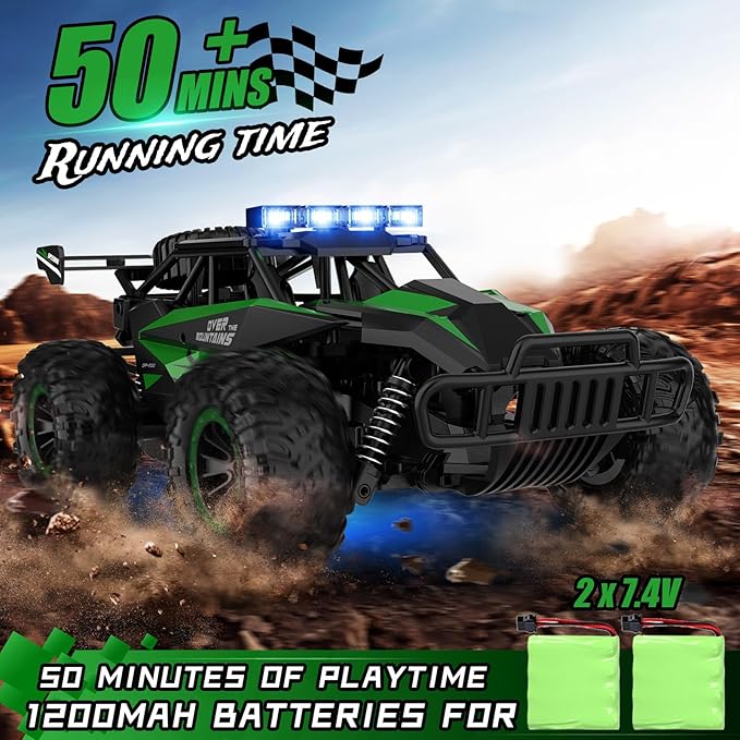 kolegend Remote Control Car 50+Min RC Cars Toys 1:12 Scale Monster Trucks 20KM/H Remote Control Monster Truck with LED Headlight and Rechargeable Battery Gifts for Boys 8-12,Green