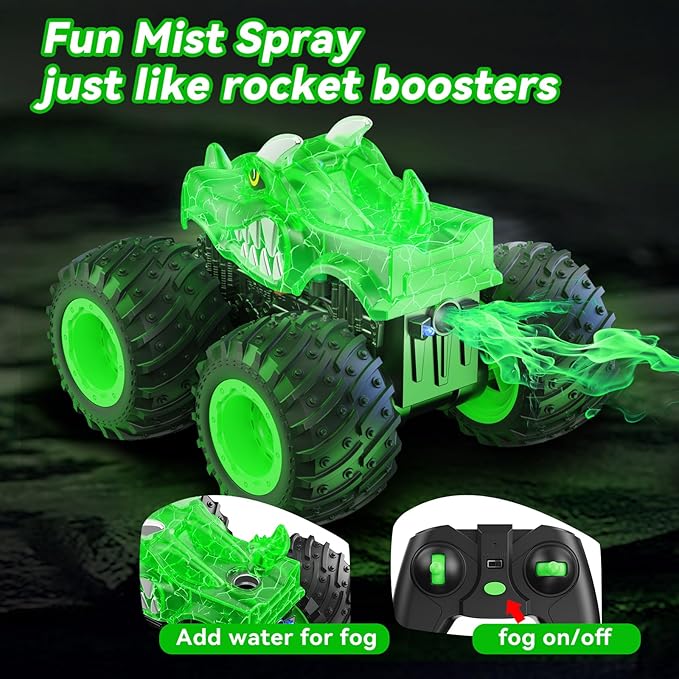 Remote Control Car, 2.4GHz Monster Trucks Toys with Light Spray, Birthday Gift for Kids 3 4 5 6 7 8, All Terrain RC Cars, Toddler Toys for Boys Girls 3+ Year Old
