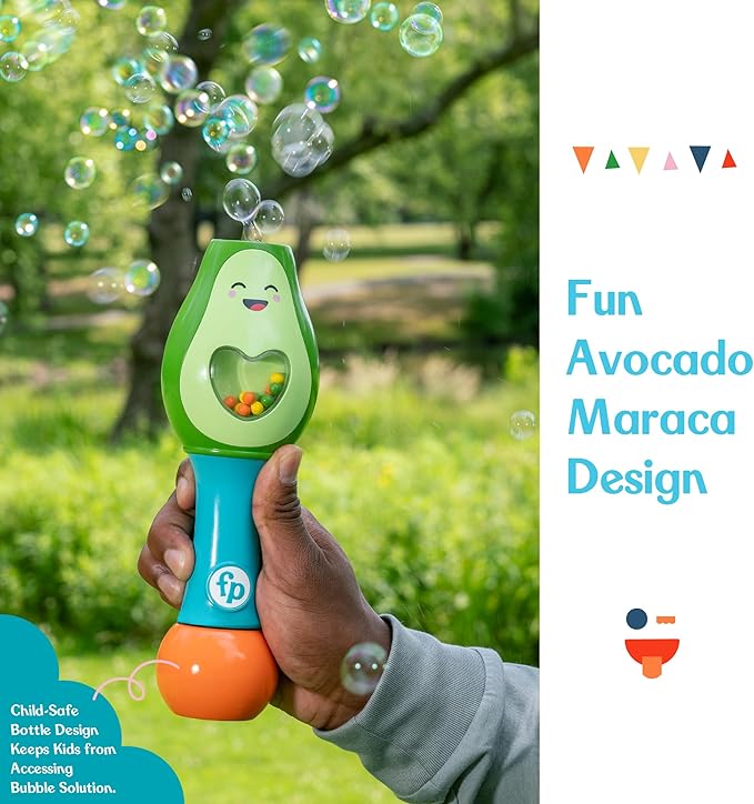 Little Kids Fisher-Price Toddler Toy Shake and Go Bubble Maraca 2-in-1 No Spill Bubble Wand and Musical Toy Maraca | Ages 18+ Months | Includes 4oz of Non-Toxic Bubble Solution