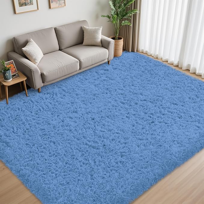 8x10 Area Rug for Living Room:Ultra Soft Fluffy Shag Navy Blue Rugs,Large Fuzzy Plush Indoor Non Slip Carpet Washable Rug for Bedroom Kids Nursery Office Dorm Modern Decor(Cobalt Blue 8'x10')