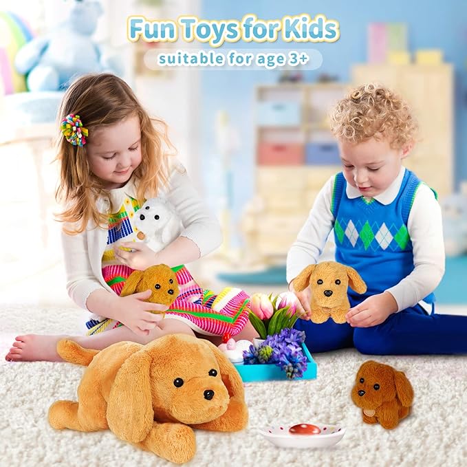 KMUYSL Puppy Stuffed Animals Toys for Ages 3 4 5 6 7 8+ Years Old Kids - Mommy Dog with 4 Baby Puppies in Her Tummy, Idea Xmas Birthday Gifts for Baby, Toddler, Girls, Boys
