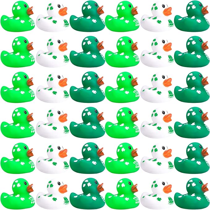 Wehhbtye 36Pcs St. Patrick's Day Rubber Ducks - 2 inch Green Shamrock Irish Day Rubber Duckies - Squeaky Green Duck Pool Float Bath Decor Gift for Irish St. Patrick's Day Easter Day Party Favor