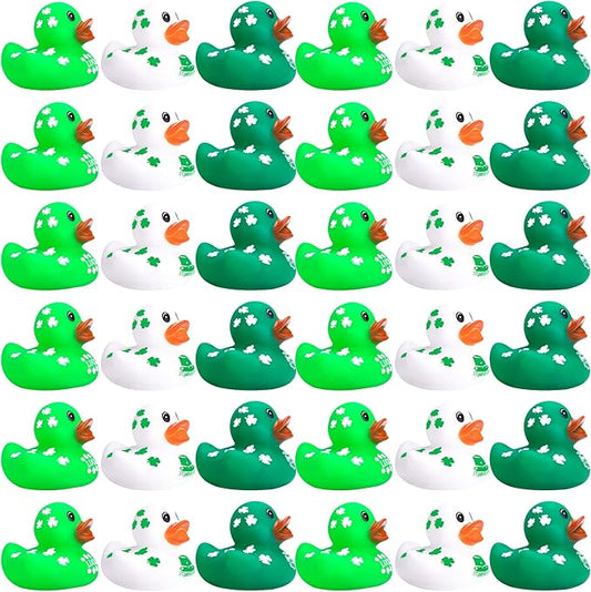 Wehhbtye 36Pcs St. Patrick's Day Rubber Ducks - 2 inch Green Shamrock Irish Day Rubber Duckies - Squeaky Green Duck Pool Float Bath Decor Gift for Irish St. Patrick's Day Easter Day Party Favor