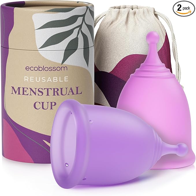 EcoBlossom Reusable Menstrual Cup Set - The Most Reliable Medical Grade Silicone Period Cups - Comfortably use for 12 Hours (2 Small Cups)
