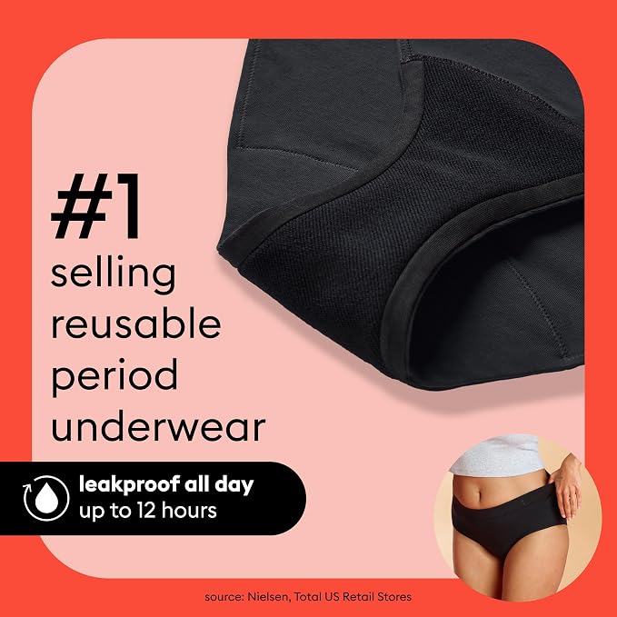 Thinx for All Hi-Waist Period Underwear, Holds 12 Tampons*, Leakproof, Odor Control, 2-Pack Reusable