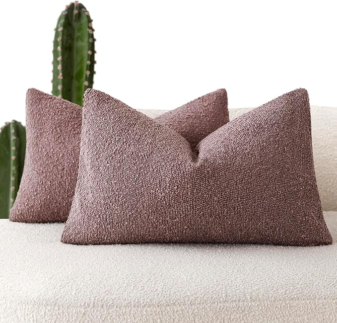 Foindtower Pack of 2 Textured Boucle Throw Pillow Covers Accent Solid Decorative Lumbar Pillow Cases Cozy Soft Couch Cushion Case for Chair Sofa Bedroom Living Room Home Decor 12x20 Inch Dark Purple