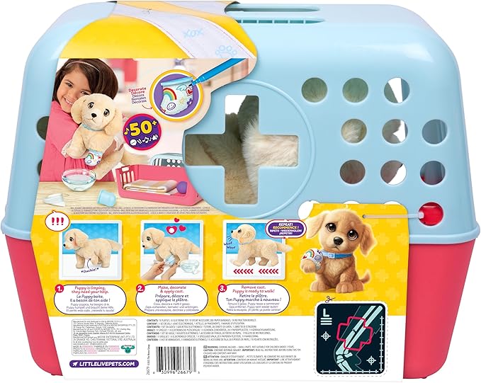 Little Live Pets Ouchies Cooper The Retriever Puppy, 50+ Sounds, Limping to Walking Puppy Toy with Vet Carrier, Interactive Toy Dog for Kids Ages 5+