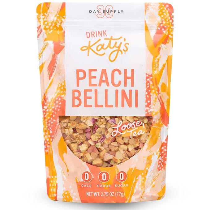 Katy’s Peach Bellini Loose Tea - Apple, Peach & Mango - Light Herbal Fruit Tea, Caffeine-Free, Sugar-Free - Hot or Iced Tea - 30+ Cups