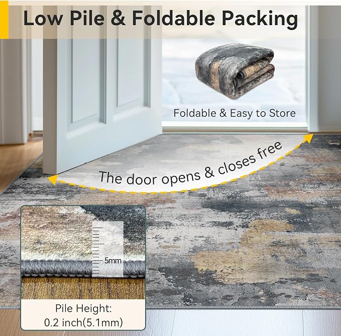 RELEANY Washable 9'x12' Abstract Area Rug for Living Room Ash Brown | carpet for bedroom, kitchen, office, hallway and entryway, printed pattern, non-slip, soft, stain-resistant, easy to clean