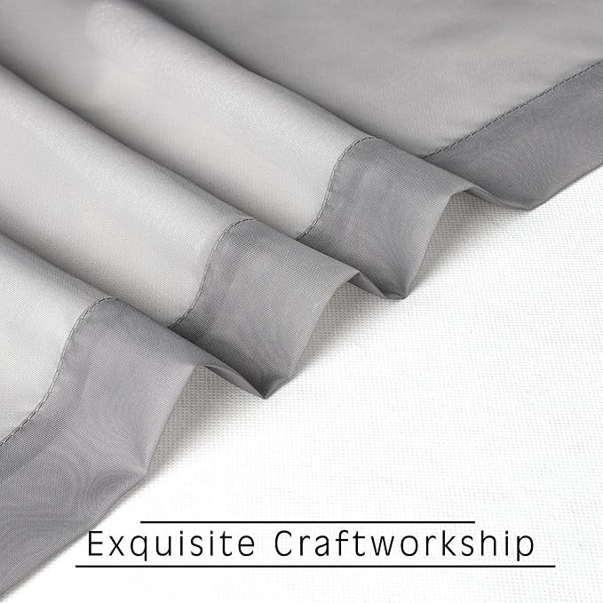 OWENIE Grey Sheer Curtains 24 Inches Long 2 Panels for Bathroom Window, Rod Pocket Light Filtering Sheer Tier Curtains for Small Kitchen Laundry Room, RV, Camper Travel Trailers, 42W x 24L, Gray