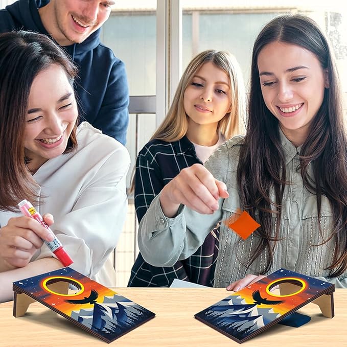 2PCS Mini Tabletop Cornhole Boards, 4.7" W x 7.7" L Wooden Desktop Toss Game with 8 Bean Bags, Portable Game Set for Travel Home