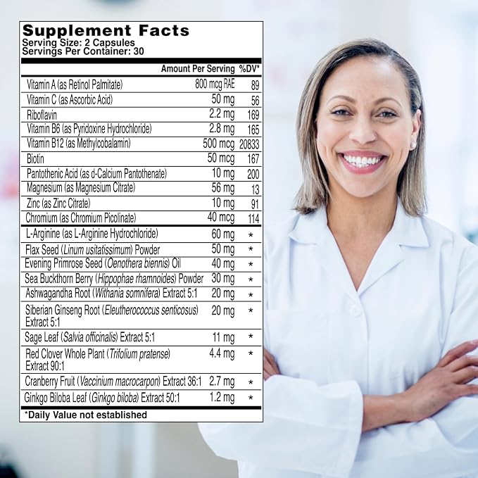 Health & Her Menopause Supplements for Women - Multi-Nutrient Support, Menopause Vitamins for Energy, Bones, Muscles, Skin & Hair, Vegan, Gluten-Free, Non GMO (60ct - 1 Month)