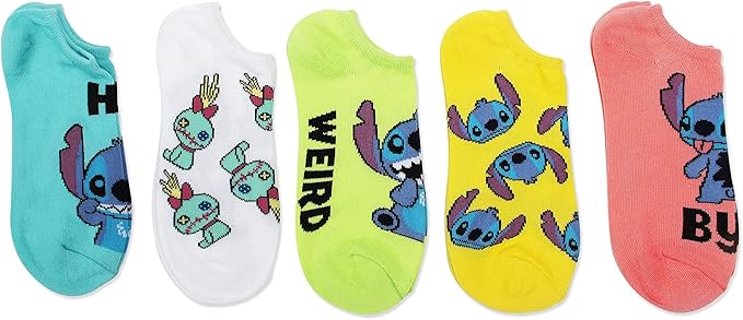 Disney Women's Lilo & Stitch 5 Pack No Show Socks
