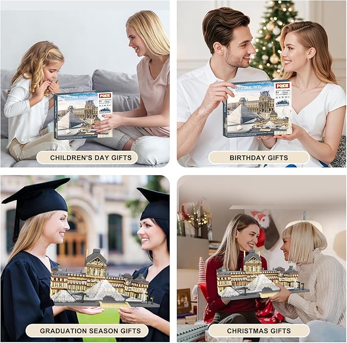 PQKIE Architecture Louvre Collection Micro Mini Building Set,3377Pcs Famous Landmarks Model Building Toy,STEM Creative Office or Home Decor Bricks Kits,Christmas Birthday Gift for Adults Teens Kids 6+