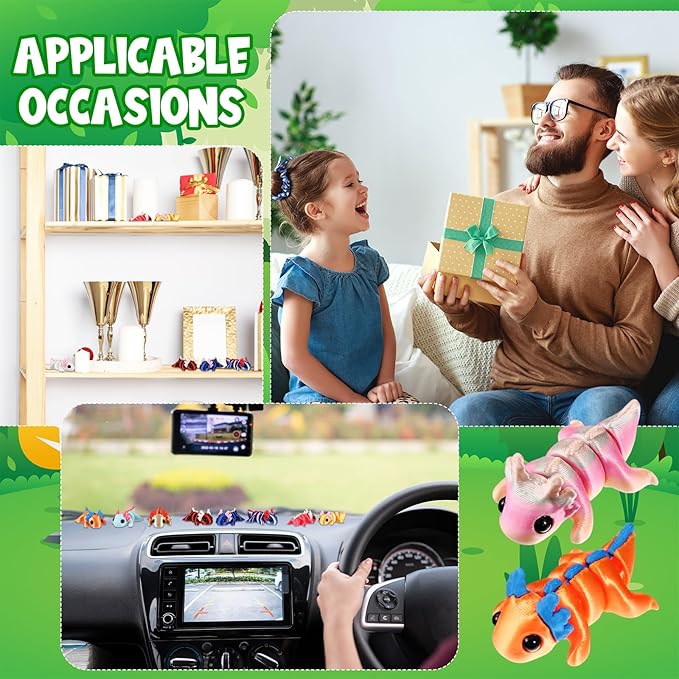 Honoson 12 Pcs 3D Printed Fidget Toy 3D Printed Axolotl Small Animal Toy Flexible Cute Articulating Pet Stress Relief Fidget Toys for Play and Display(5cm)