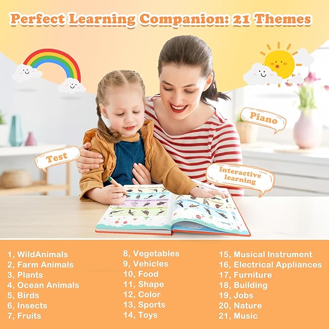 First English Words Sound Book, Total 470+ Sounds, 21 Themes, My First English Sound Toy, Interactive Sound Books Kids Learning Toys, Educational Toys Birthday Gift for Toddlers Kids Age 3 4 5 6