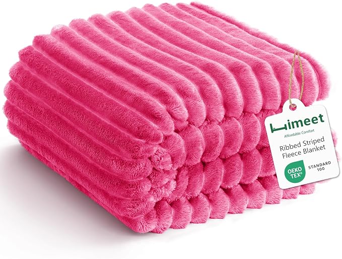 HIMEET Hot Pink King Blanket for Bed, 300GSM Ribbed Fleece, 108 x 90 Inches | Ultra Soft Flannel, All-Season Lightweight Warmth, Generous Bed Coverage & Home Decor, Gift for Men & Women, Machine Washable