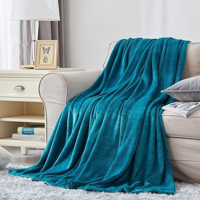 Hansleep Throw Teal Fleece Blanket, Soft Flannel Bed Blanket | Fuzzy Cozy Blanket 50x60 Inches, Multi-use for Bed, Sofa, Couch, Travel, Camping, All Season Warm Lightweight Cover