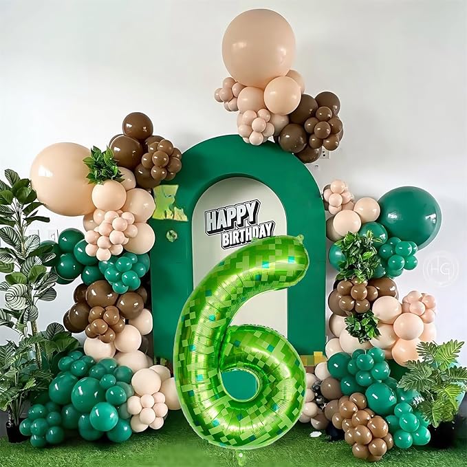 Gaint Green Pixel Number 6 Balloon, Dark Kelly Green Self Inflating 6 Balloons Number, 40 Inch Pixel Foil Six Balloon for Boys Kids 6th Birthday Party Video Game Forest Golf Patrick's Day Decorations