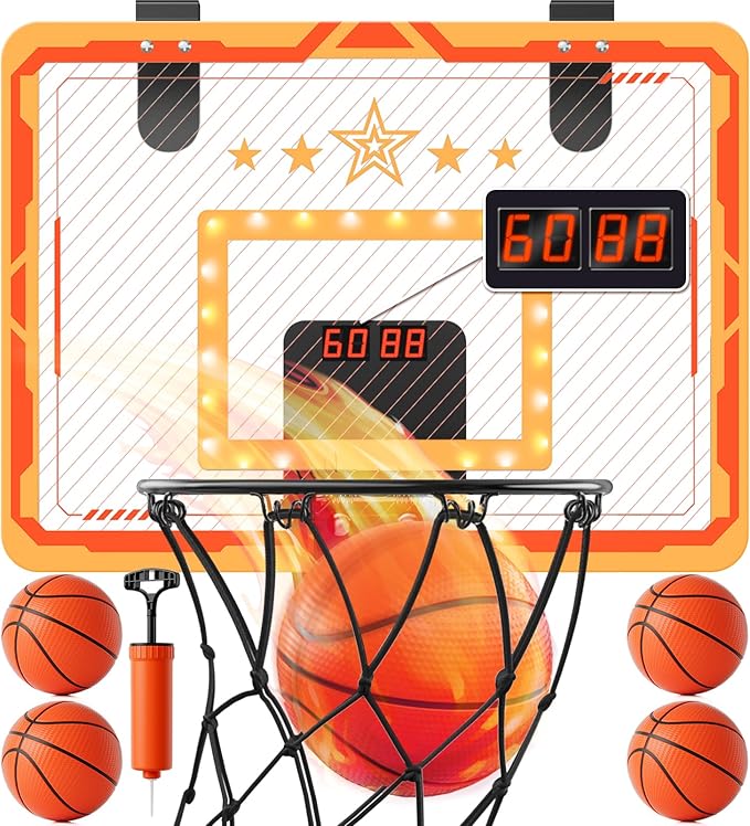 MindPal Indoor Basketball Hoop, for Boys 8-12, Led Light Mini Hoop with Electronic Scoreboard, Indoor Basketball Hoop for Kids, Boy Birthday Presents