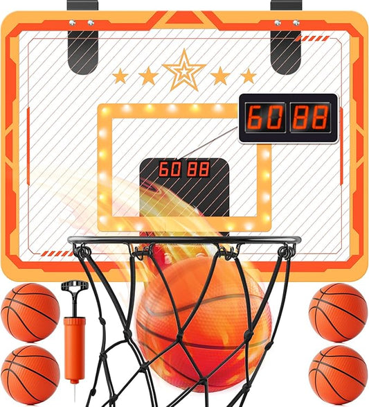 MindPal Indoor Basketball Hoop, for Boys 8-12, Led Light Mini Hoop with Electronic Scoreboard, Indoor Basketball Hoop for Kids, Boy Birthday Presents