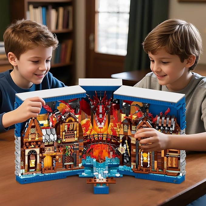 Shire Booknook Building Set with Light, H.obbit-Themed DIY Bookend Building Block Kit for Adults, Medieval Dragon Book Nook 3398PCS, Bookshelf Home Decor for Kids Boys Girls Age 14+