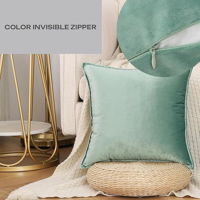 Velvet Sage Green Throw Pillow Covers 24”x24”Pack of 2 Soft Decorative | Square Cushion Covers for Couch Sofa Bed Livingroom Car Home Decor,60x60Cm