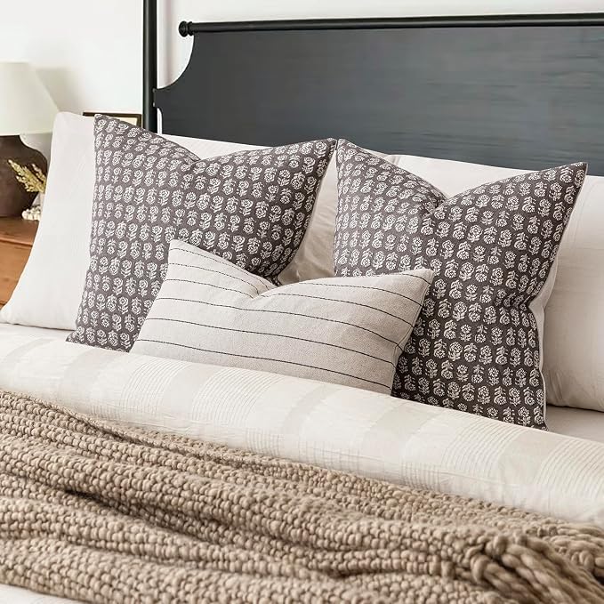 Foindtower Set of 2 Decorative Vintage Floral Print Throw Pillow Covers Neutral Modern Farmhouse Cushion Covers Boho Home Decor for Sofa Couch Chair Bedroom Living Room,18×18 Inch,Rustic Gray
