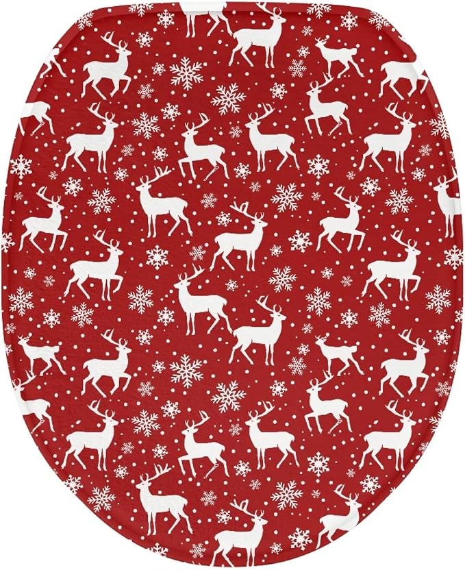 Christmas Deer Toilet Lid Cover, Comfortable Dustproof and Reusable Toilet Seat Cover, Flannel Soft Bathroom Accessories Toilet Lid Cover