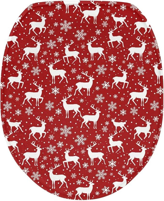 Christmas Deer Toilet Lid Cover, Comfortable Dustproof and Reusable Toilet Seat Cover, Flannel Soft Bathroom Accessories Toilet Lid Cover