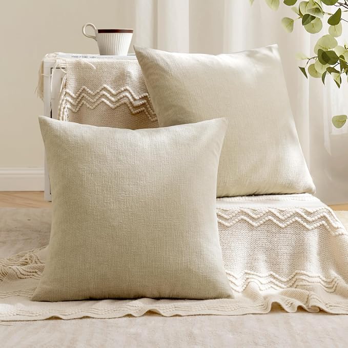 MIULEE Ivory Chenille Couch Throw Pillow Covers, 20x20 | Set of 2, Soft Neutral Modern Farmhouse Home Decor, Decorative Pillowcases for Sofa Living Room Bed