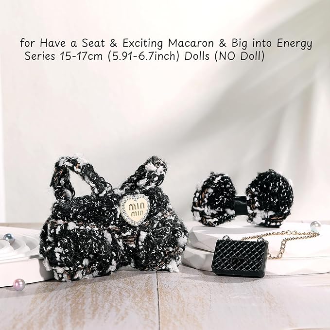 Doll Clothes for Labubu 17cm Have a Seat & Exciting Macaron & Big into Energy Series Dolls, Luxury Chic Series for 17cm Dolls Accessories (SJ Dress+Hairband+Bag)