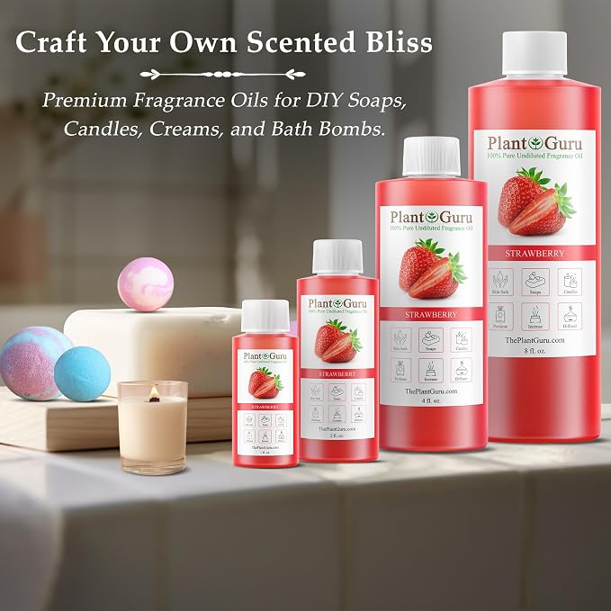 Strawberry Fragrance Oil 8 fl. oz. Scented Oil for DIY Soap Making, Candles, Bath Bombs, Body Butters. Used in Aromatherapy Diffusers, Burners and Warmers. Great Addition to Lotions and Creams.