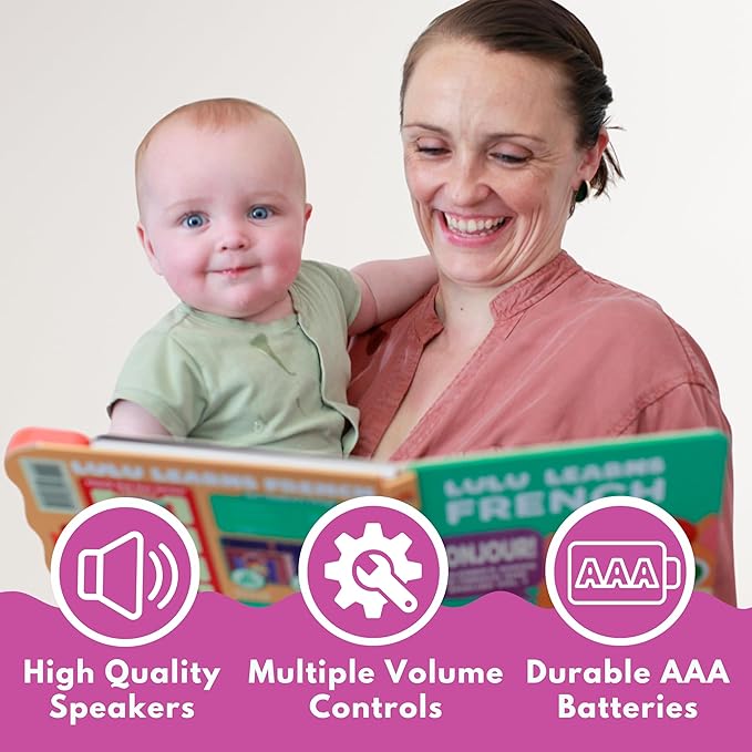 French Books for Kids Vol. 2: Musical French Baby Book Learning Toys w/ English, Lulu Learns French, Bilingual Language Interactive Toy for Toddlers, Babies, Boys, Girls & Children