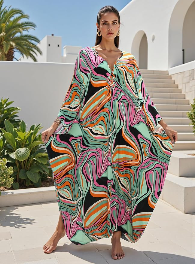 Mumu Dresses for Women Plus Size, Bohemian Kaftan Beach Cover Up Long Maxi Nightgown Soft Loungewear