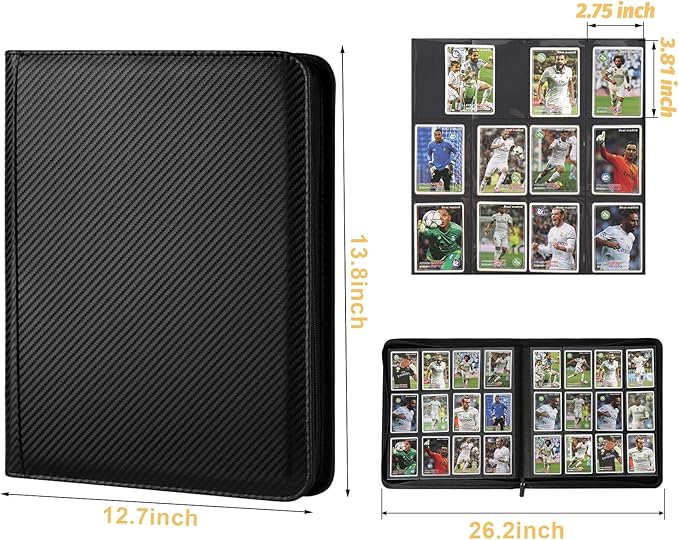 Trading Card Binder 12 Pocket, GERMUN PU Cover Card Binder for 720 Cards, Premium Trading Card Holder Folders, Double Sided Pocket Card Album for MTG, TCG (Carbon Black)