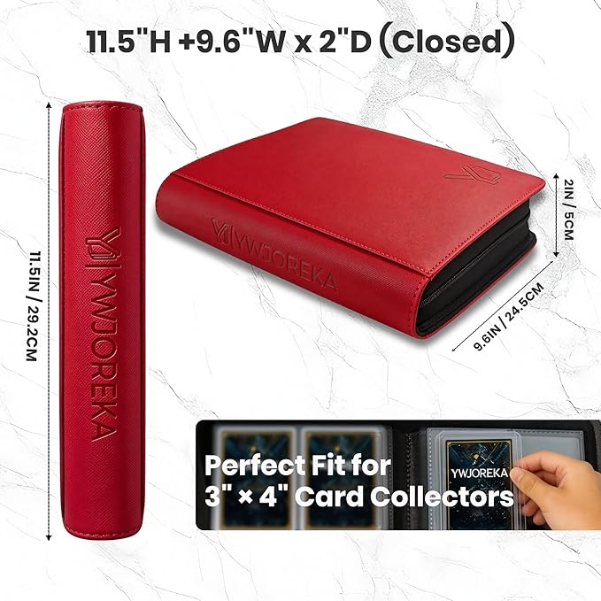 Toploader Binder 4 Pocket, Holds 128 Toploaders, Double-Sided Card Storage Binder for 3" x 4" Rigid Cards, PU Leather Album for Trading Cards & Sports Cards(red)