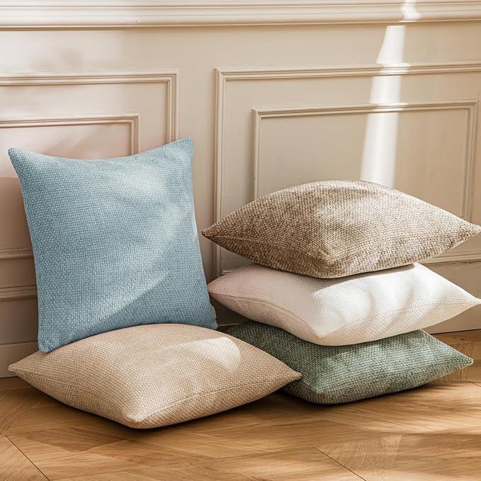a moment Baby Blue Chenille Throw Pillow Covers 18x18 Inch Pack of 2 Modern Decorative Throw Pillow Covers Farmhouse Cross Covers Home Decor for Sofa Bedroom Living Room