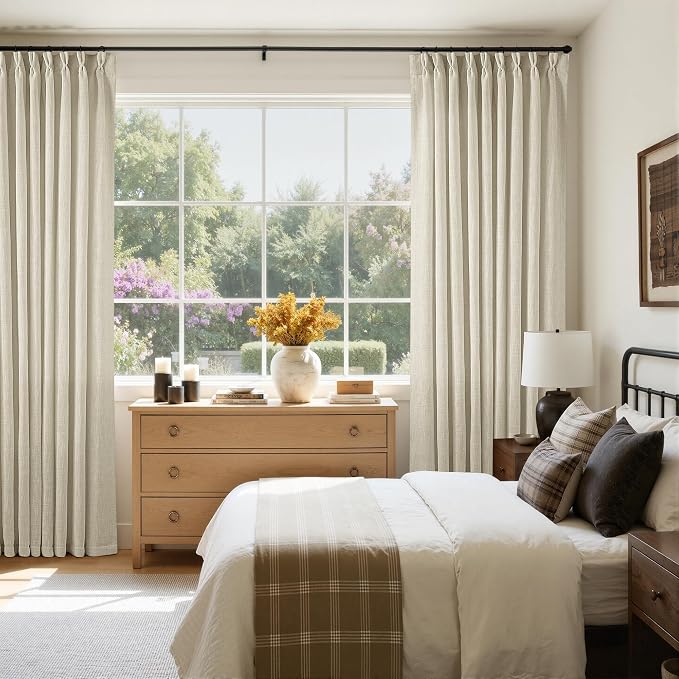 TWODRAPES 60 Inch Width 120 Inches Long Linen Pinch Pleat Curtains 1 Panel | Light Filtering Semi Sheer Privacy, Room Divider, Pinch Pleat Curtains for Sliding Door Dining Bedroom Large Window, W60xL120