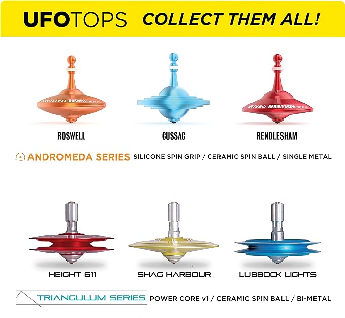 UFO Tops Rendlesham - Metal Spinning Fidget Top - Inspired by The Documented 1980 UFO Sighting in Rendlesham, England (Color: Siren Red)