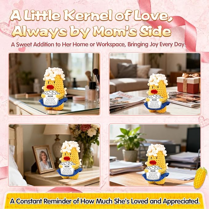 You're The Sweetest Kernel Mom Gift - Handmade Crochet Corn Plushie for Mother's Day Birthday, Unique Sentimental Present from Daughter Son, Cute Desk Decor for Mom