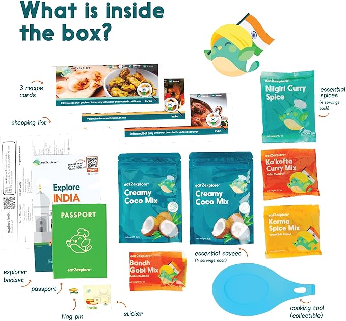 Cooking Kits for Kids - Interactive & Educational Set with 3 Recipe Cards, Key Ingredients & Cooking Tools - Ideal Idea for Kids who Love to Create Meals (India Edition)