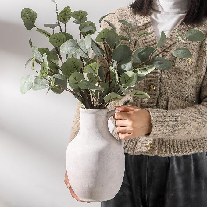 Vanselia Ceramic Flower Vase Home Table Decor Living Room Farmhouse 10 in | Large Tall White Rustic Decorative Flowers Vases Plant Modern Decoration for Kitchen Shelf Coffee Dining Centerpieces Desk