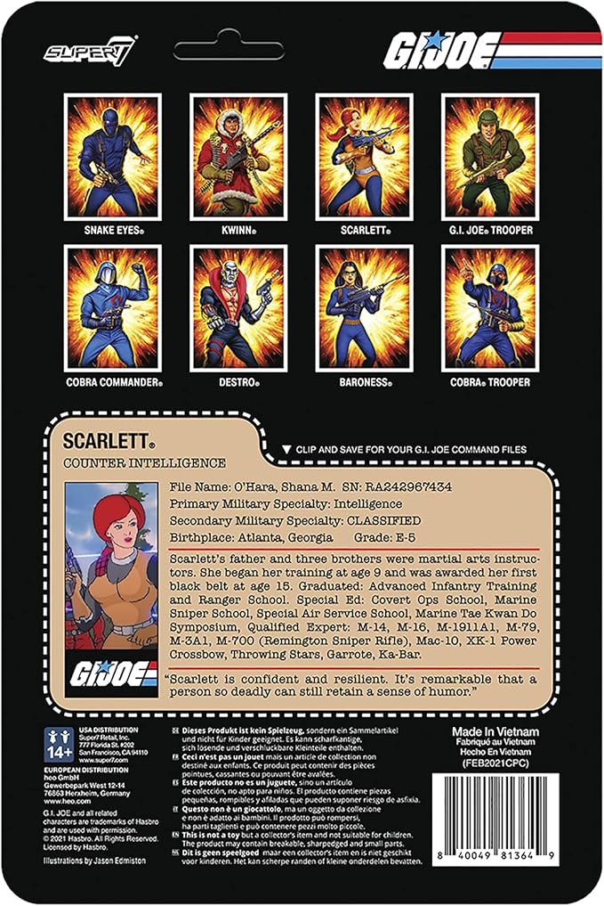 Super7 G.I. Joe Scarlett - 3.75" G.I. Joe Action Figure with Accessories Classic Cartoon Collectibles and Retro Toys
