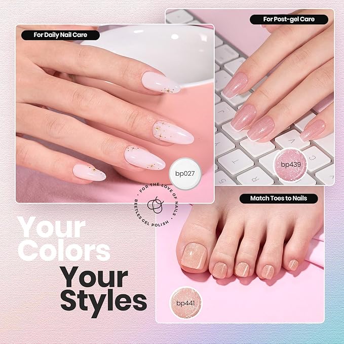 Beetles Nail Polish Set - 12 Colors Jelly Pink Quick Dry Nail Polish Glitter Air Dry Serenely Chic Fingernail Polish DIY Spring Nails Art Set Home