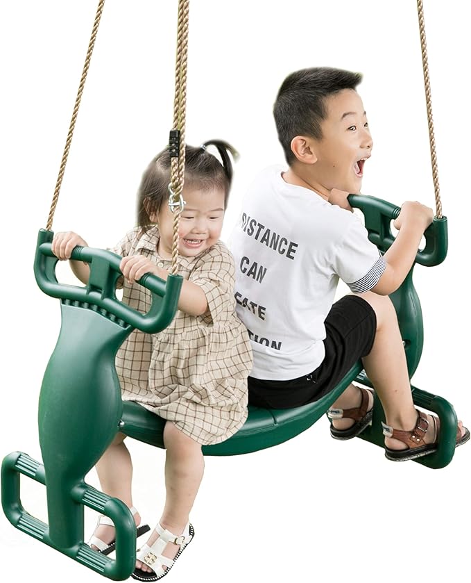 Outdoor Swingset Plastic Double Glider Playground Patio 2 Person Kids Fun Swing, Green