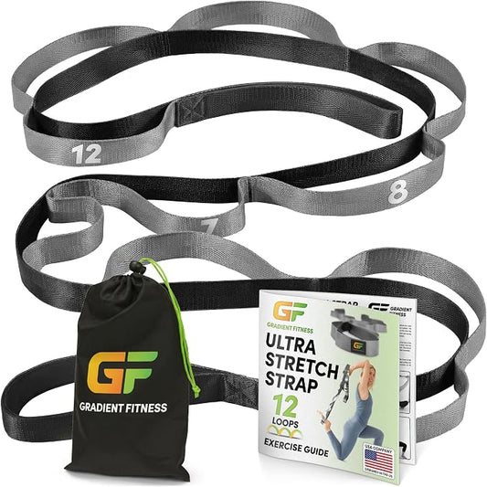 Gradient Fitness Stretching Strap for Physical Therapy, 12 Multi-Loop Stretch Strap 1" W x 8' L, Neoprene Handles, Physical Therapy Equipment, Yoga Straps for Stretching, Leg Stretcher.