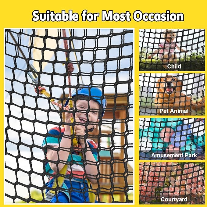 Climbing Net for Kids - 14.8FT x 9.9FT Double Layers Heavy Duty Playground Safety Net, Climbing Cargo Net for Tree House Tree Fort, Back Yard, Jungle Gyms, Monkey Bar Security Mesh（Black）