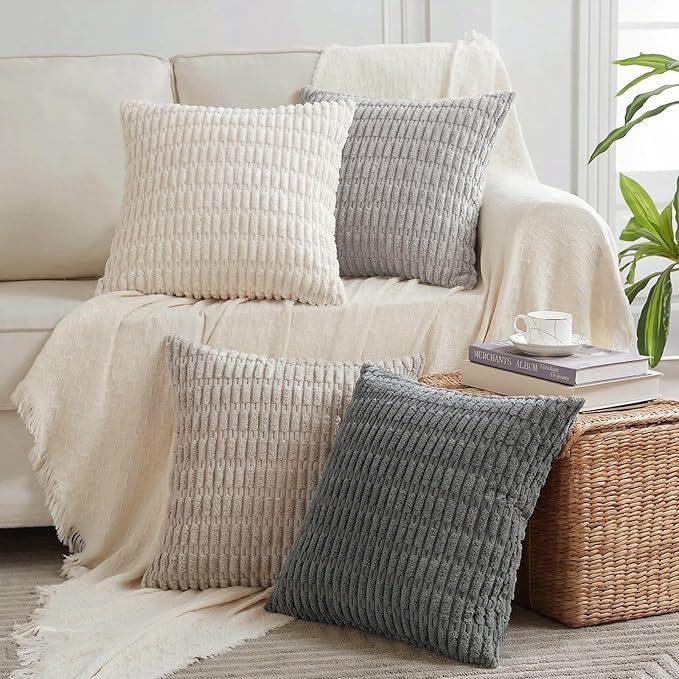 Fancy Homi 4 Packs Decorative Throw Pillow Covers for Living Room Couch Bed, Modern Farmhouse Boho Home Décor Accent Cushion Case, 28" x 28", Grey Series